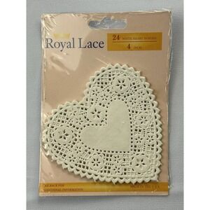 NOS Royal Lace White Heart Doilies 4" 24 Ct Vintage USA Paper Lace Craft